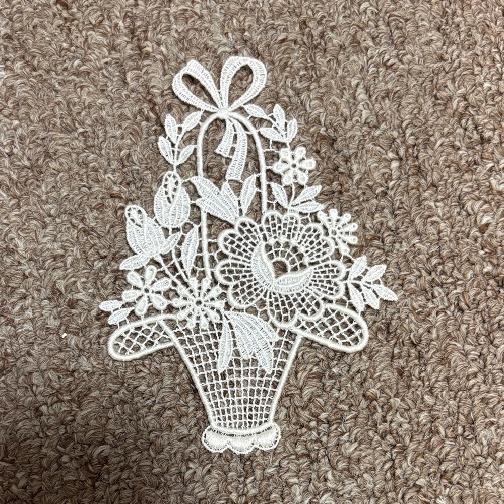 Intricate Lace Floral Basket Applique